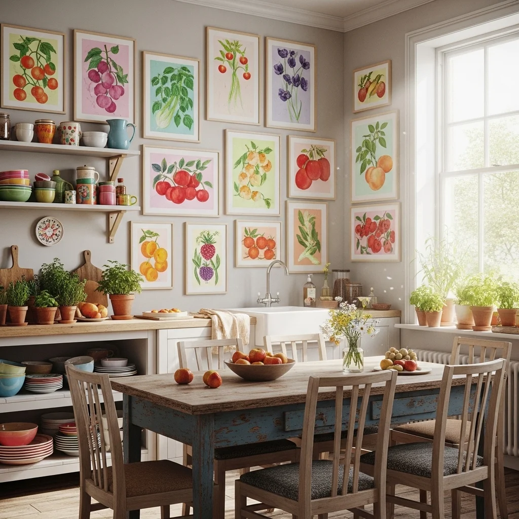 Industrial design Wall Art for Kitchen featuring vintage posters and dark metal frames