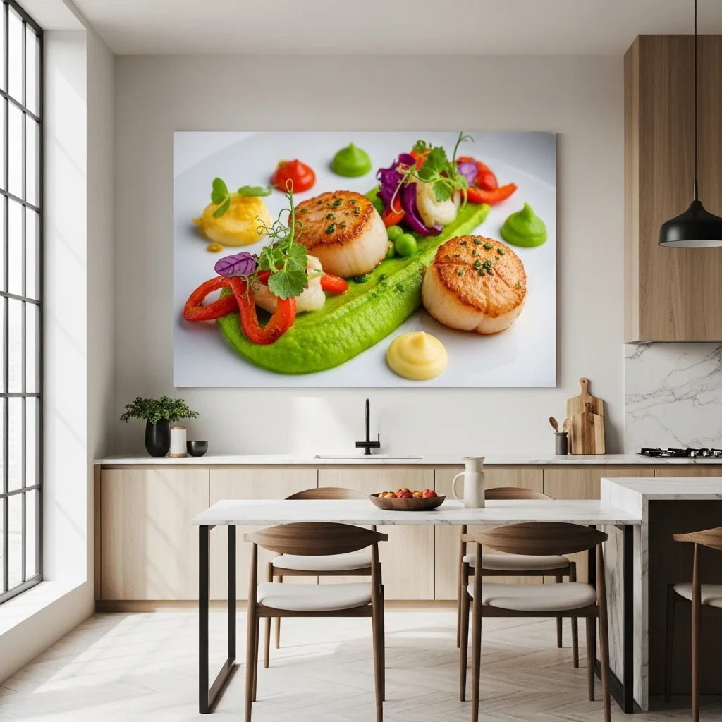 Retro poster style Wall Art for Kitchen placed beside a refrigerator for a playful look