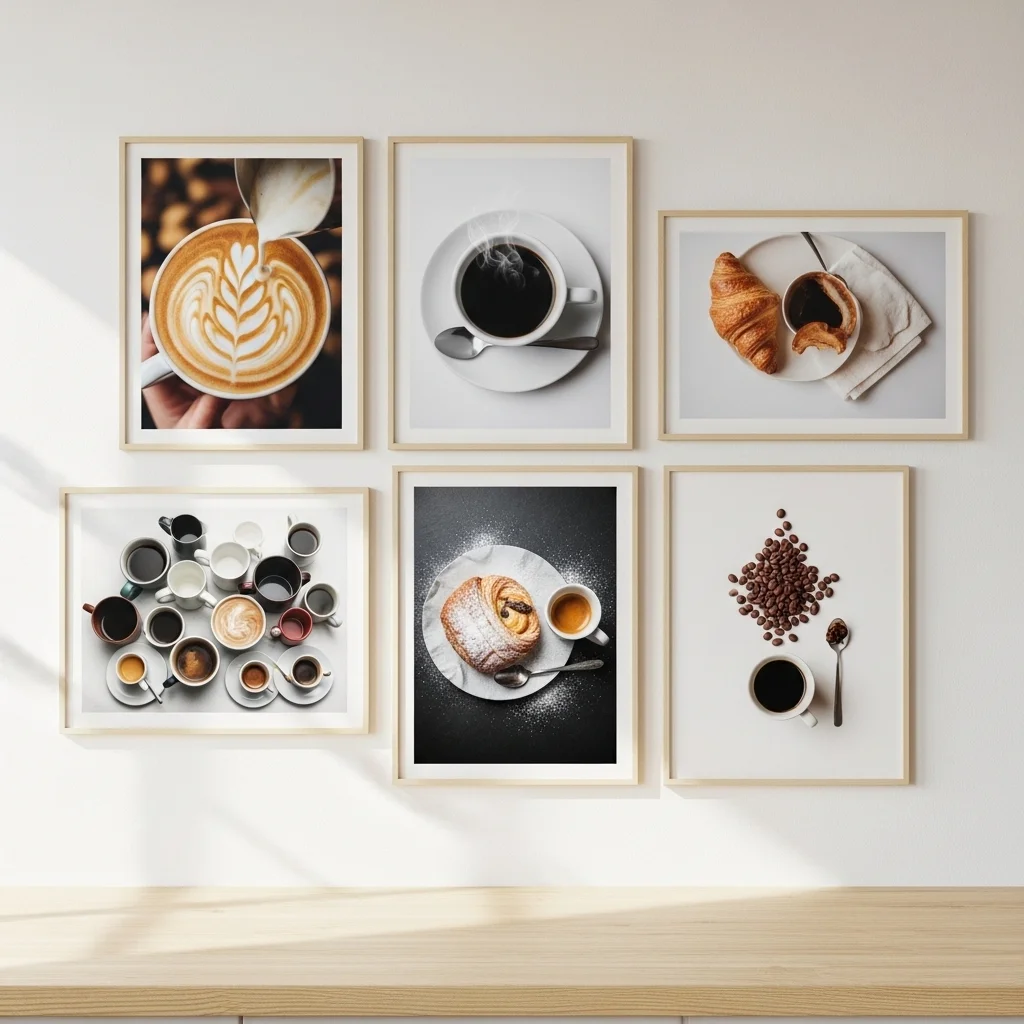 Scandinavian style Wall Art for Kitchen with simple nature illustrations and wooden frames