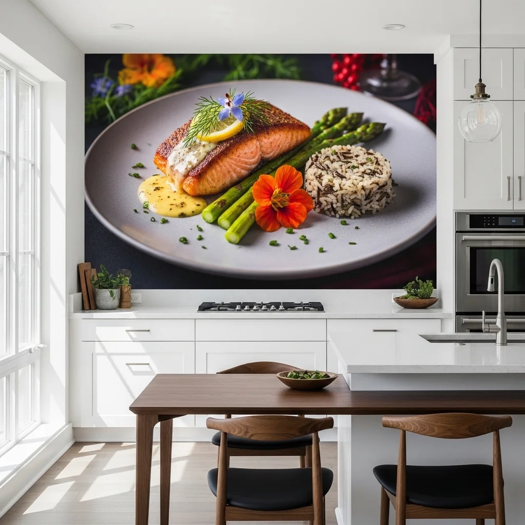 Black and white framed Wall Art for Kitchen creating an elegant modern atmosphere