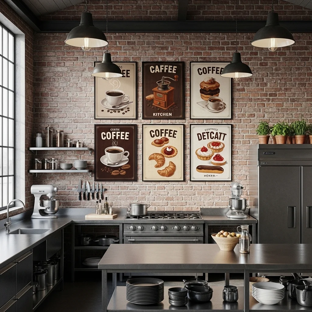 Oversized coffee scene Wall Art for Kitchen installed above a kitchen counter