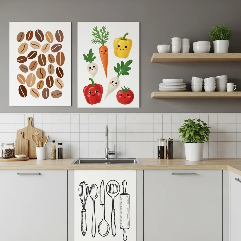 Minimalist framed Wall Art for Kitchen matching neutral kitchen decor colors