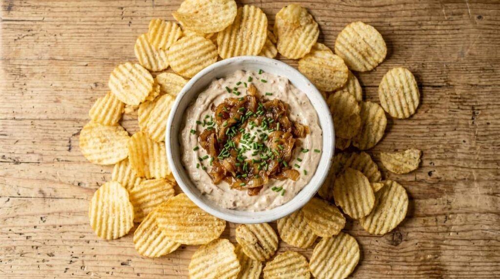 This caramelized onion dip is rich, creamy, and loaded with sweet golden onions. Make it ahead in 3 easy steps for your next party or game day.