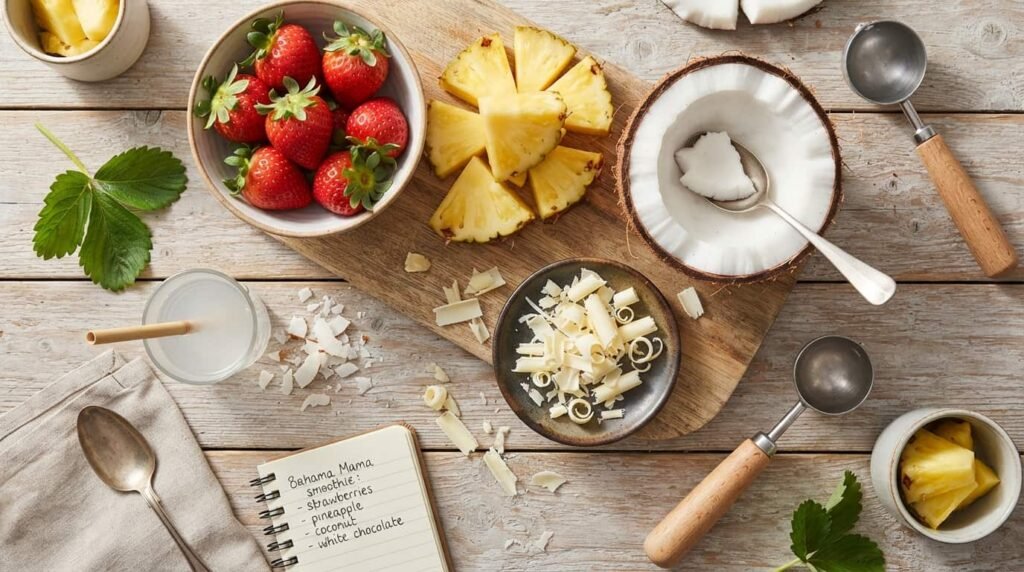 Bahama Mama Smoothie Ingredients Flat Lay