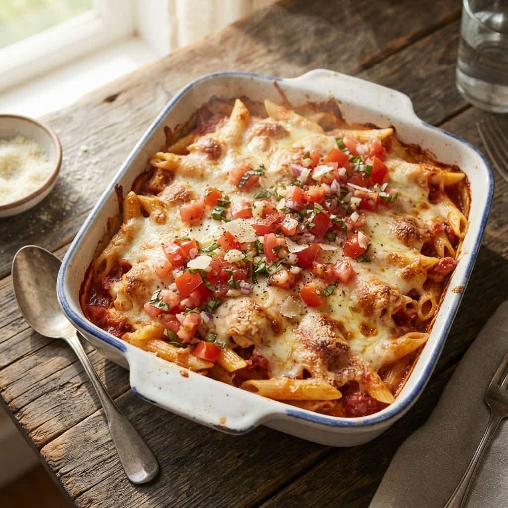 Three Cheese Chicken Penne Recipe (Easy 30-Minute Bake)