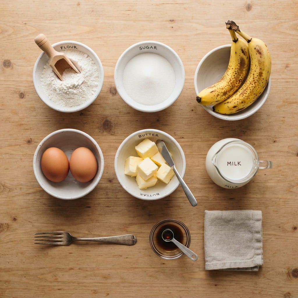 Ingredients for Banana Bread with 2 Bananas