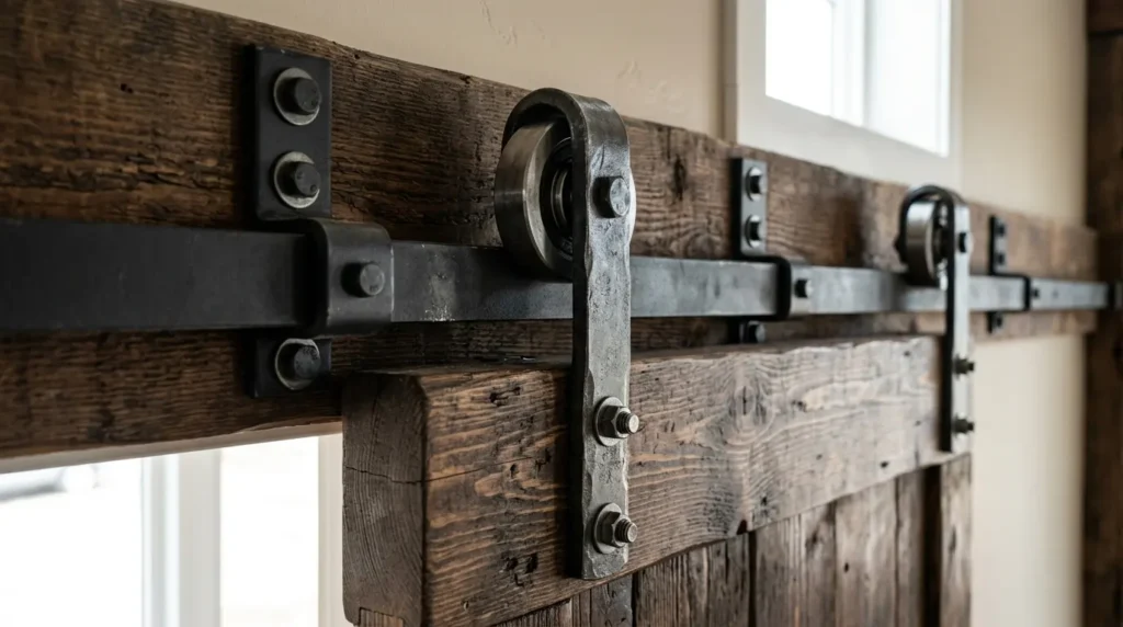 Barn door hardware supporting door