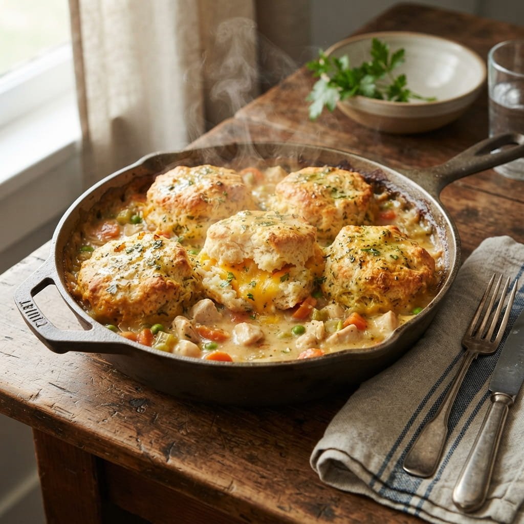 Cheddar Bay Biscuit Chicken Pot Pie (Easy One-Pan Recipe)