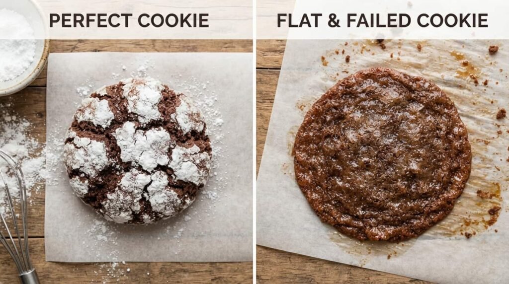 Perfect vs. Flat Chocolate Crinkle Cookies