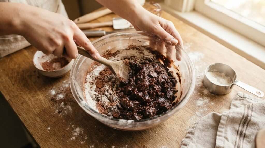 Mixing Chocolate Crinkle Cookie Dough by Hand