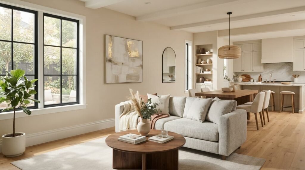 Warm Neutral Living Room With a Fresh Interior Paint Job