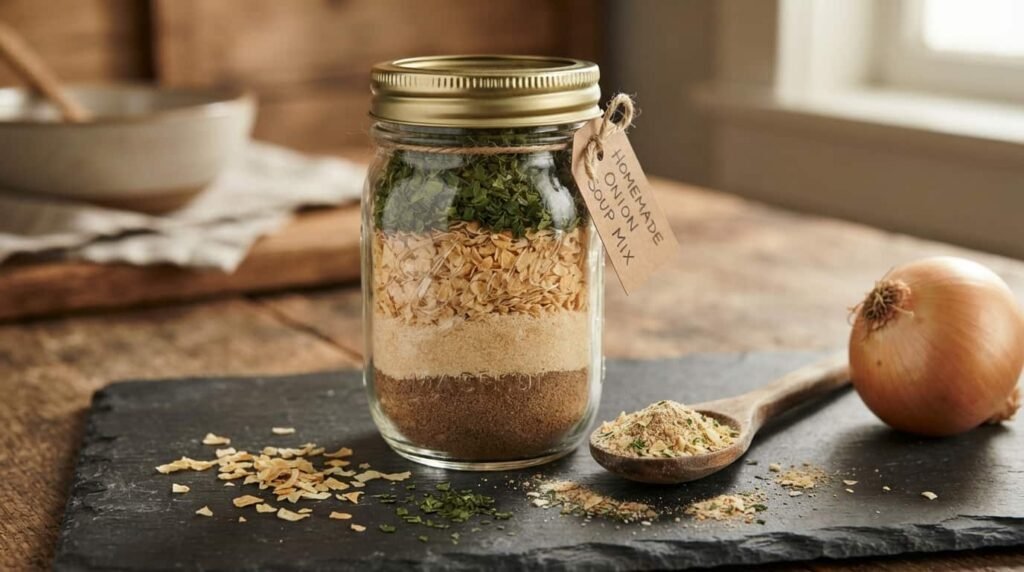 Homemade Onion Soup Mix in a Layered Mason Jar