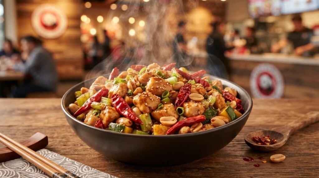 Kung Pao Chicken with Peanuts, Chilies, and Sesame Seeds