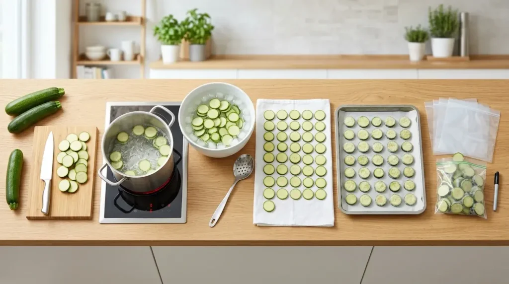 Zucchini freezing process steps