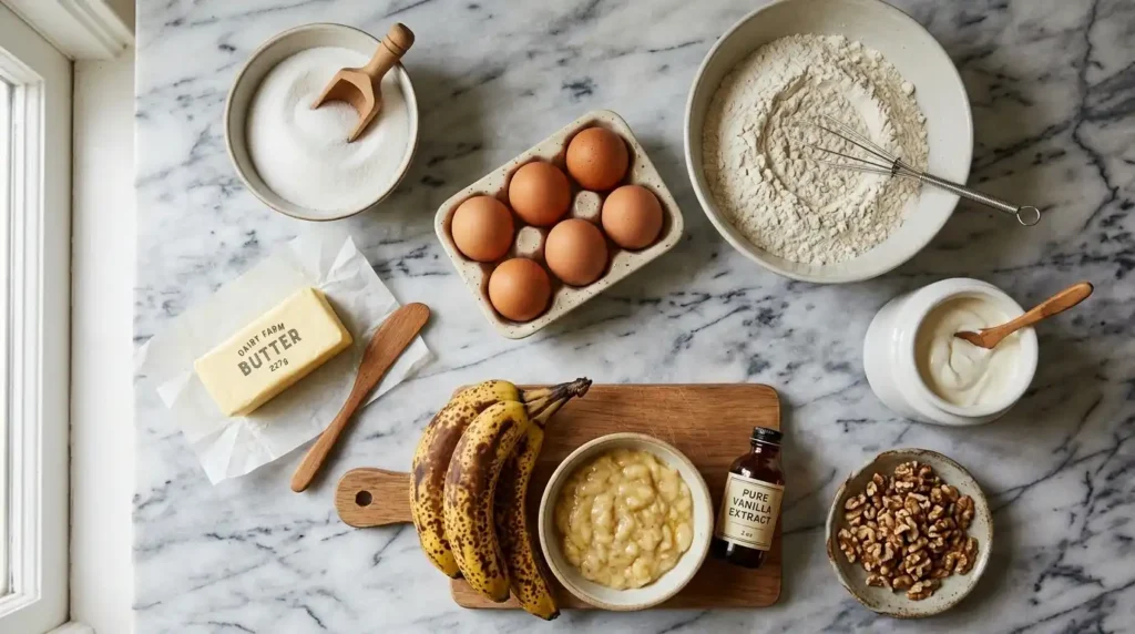 Baking ingredients arranged