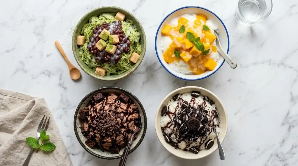Bingsu bowls on counter