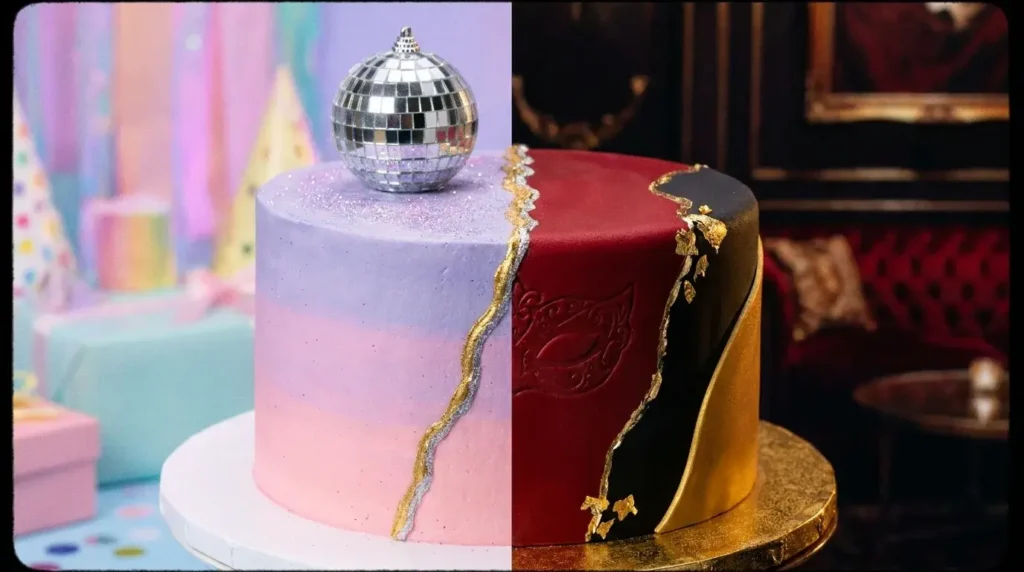 Cake with contrasting decorations