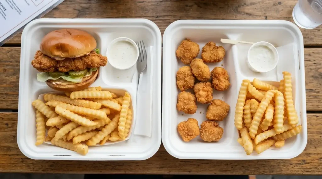 Comparing chicken sliders and fries