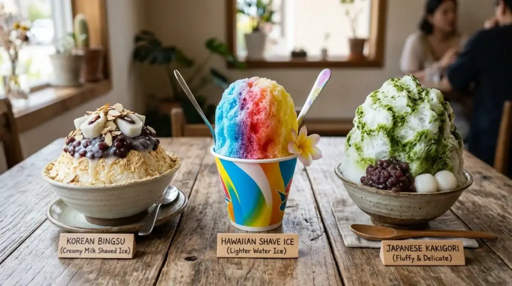 Comparing three shaved ice desserts