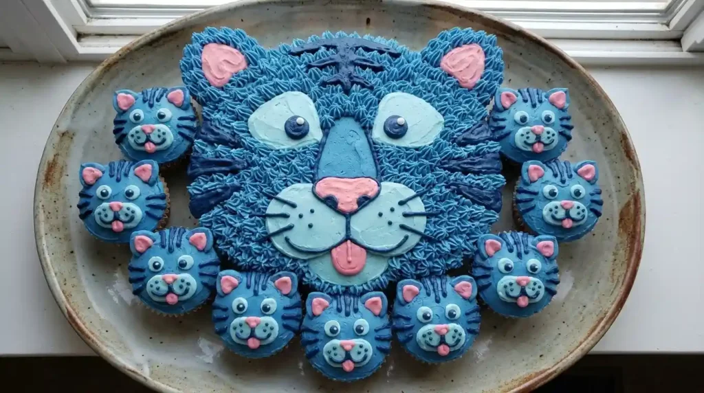 Cupcakes arranged in tiger face