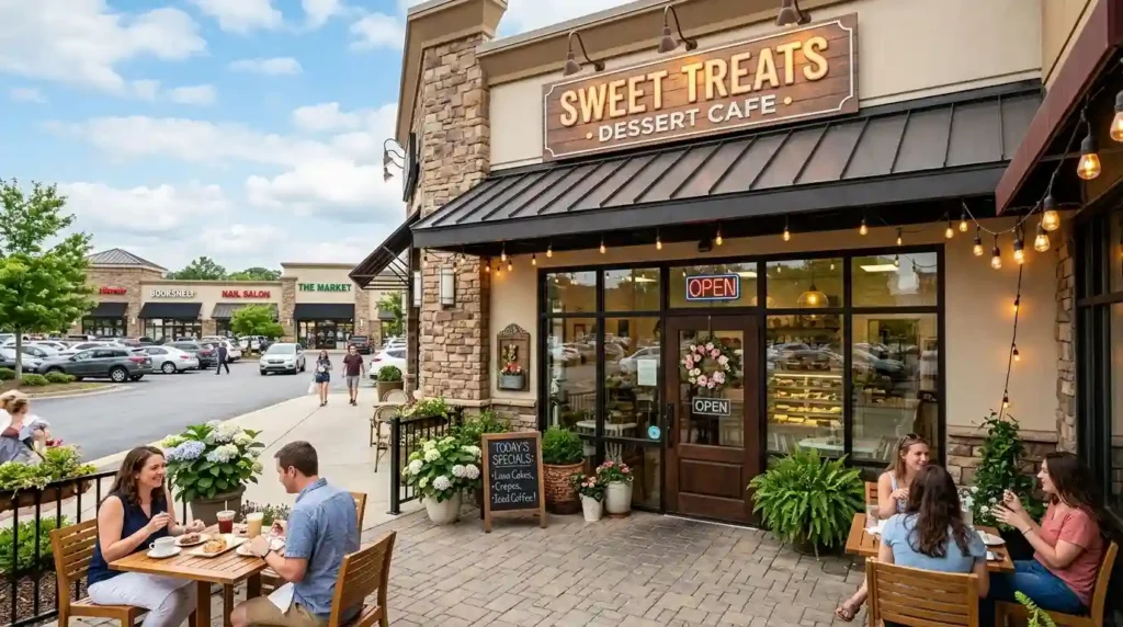 Dessert cafe storefront exterior