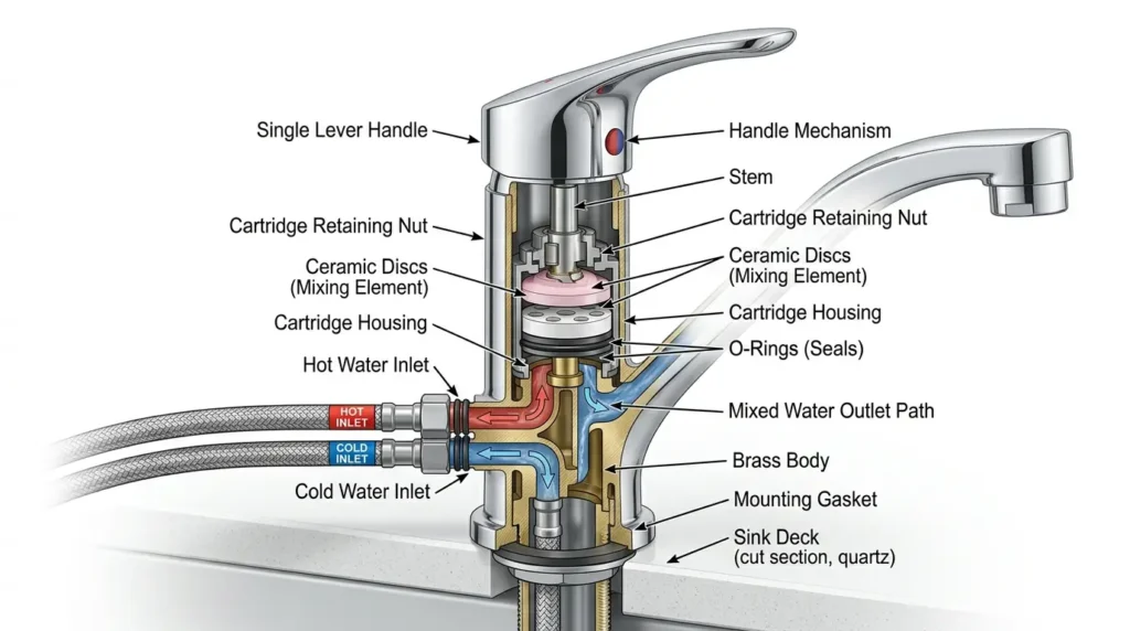 Faucet internal cartridge mechanism