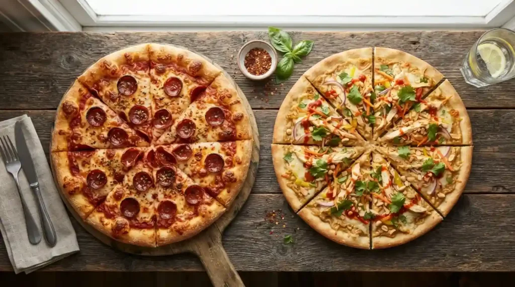 Pepperoni and chicken pizzas