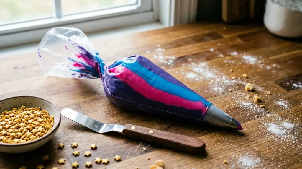 Piping bag with colorful frosting