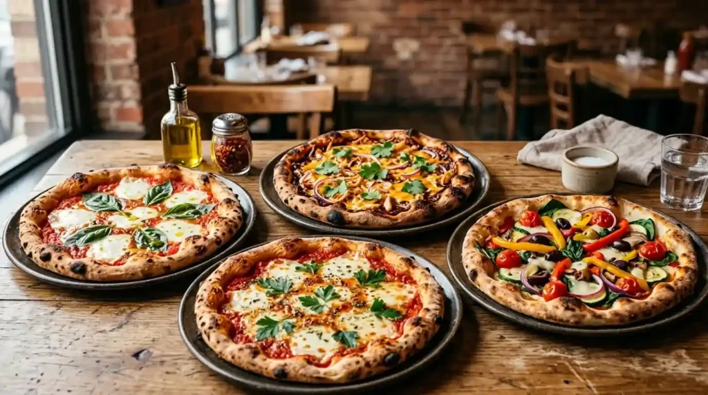 Pizzas on restaurant table