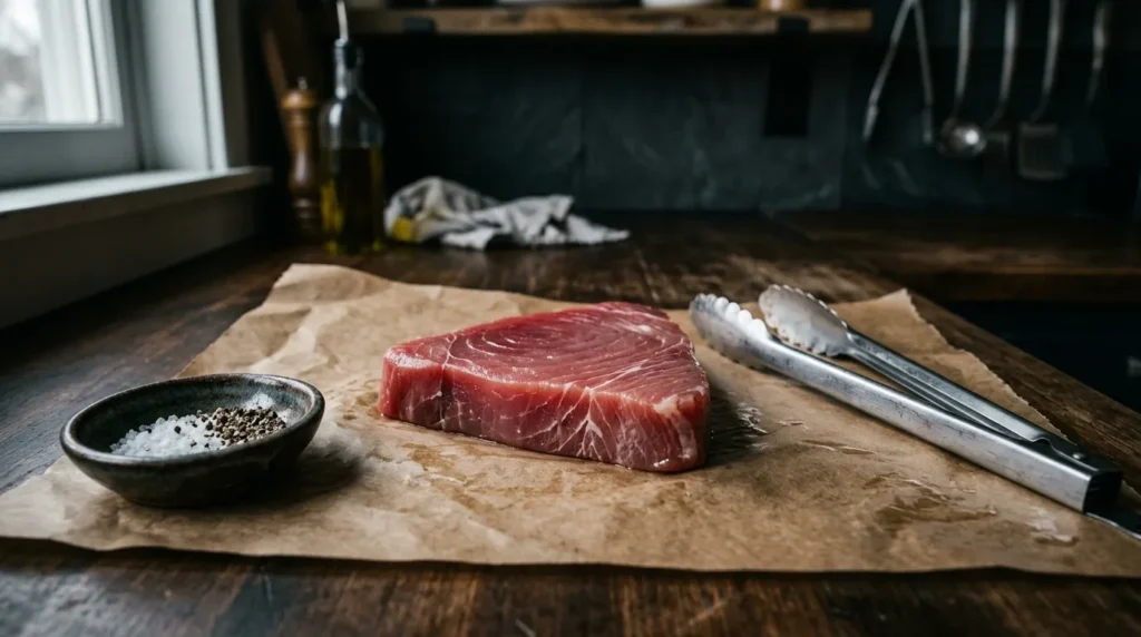 Raw una steak on paper
