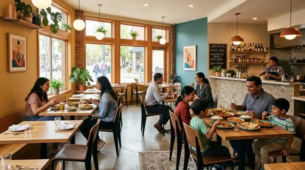 Restaurant dining room with tables