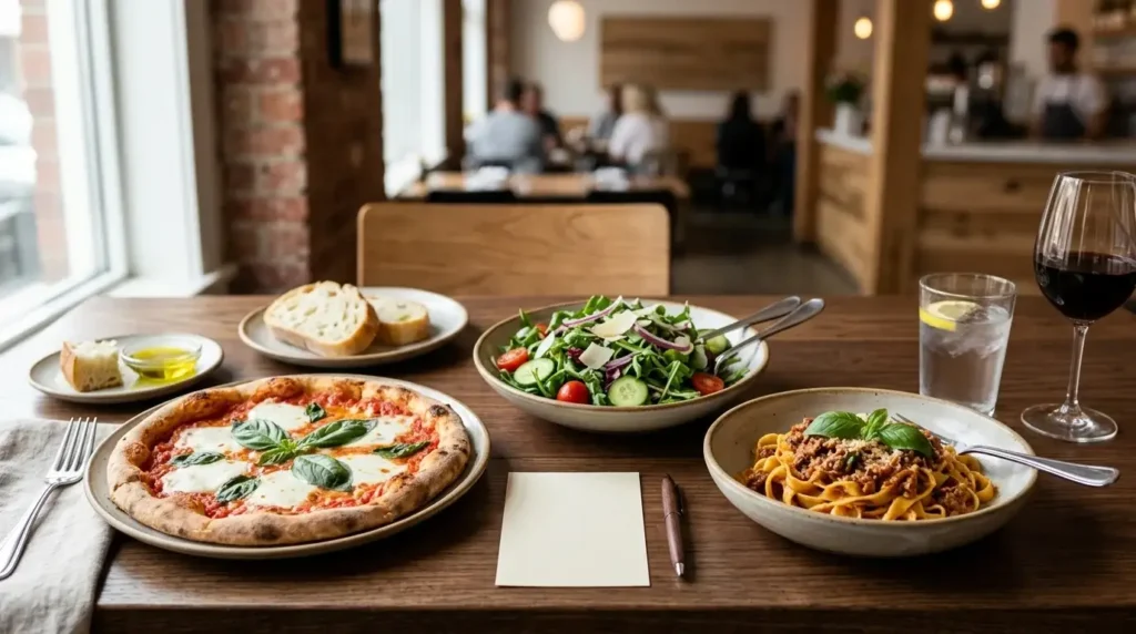 Restaurant table with food