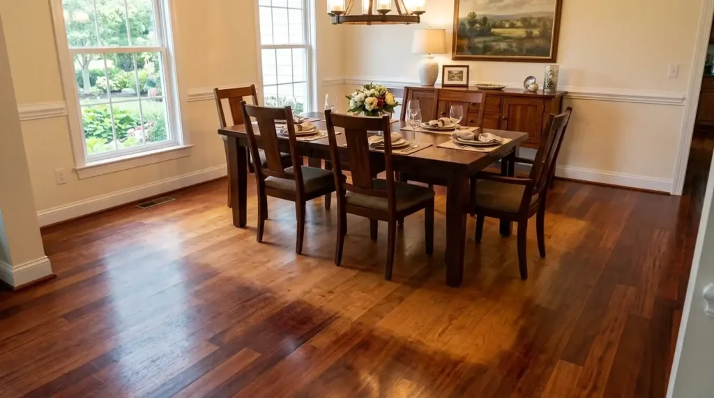 Uneven darkening of wooden floor