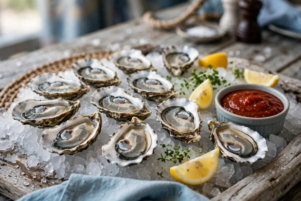 Fresh oysters on ice at a Charleston SC raw bar.